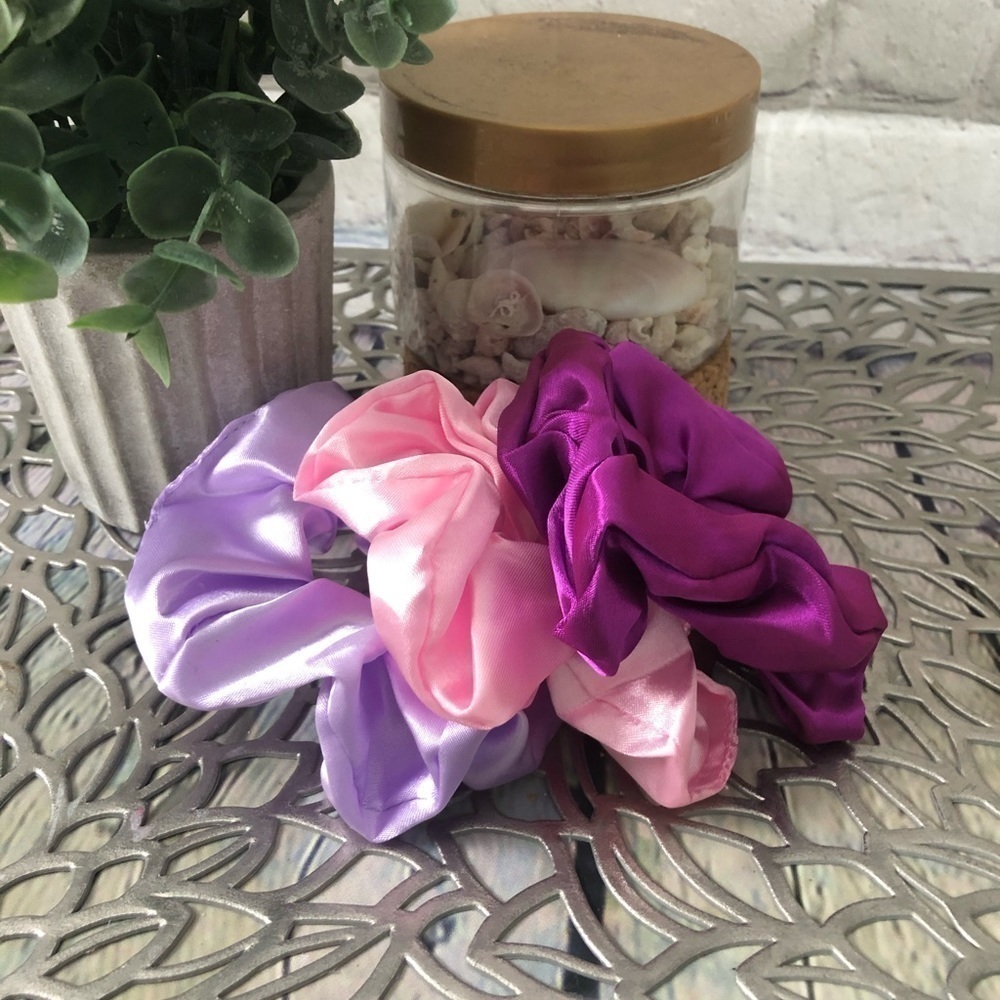 3 New Silk Scrunchies Purple, Lilac, Pink colors